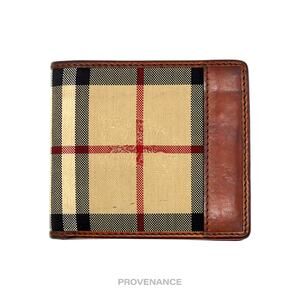 🔴 Burberry Nova Check Canvas Bifold Wallet - Brown Leather